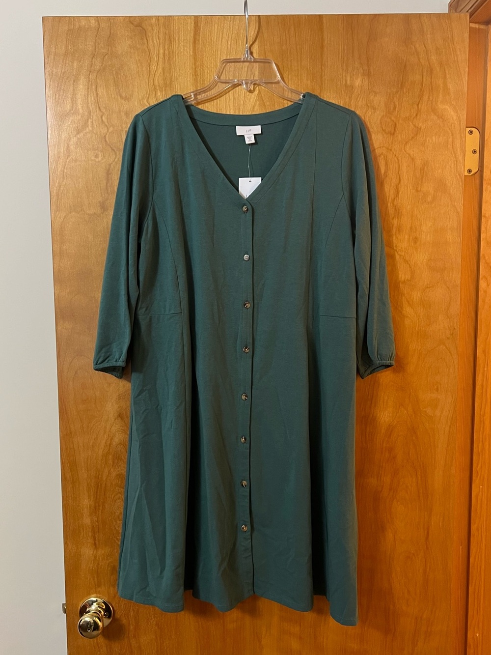 J. Jill Dark Green Dress Button Front V-Neck Comfy NWT Petite Medium MP PM